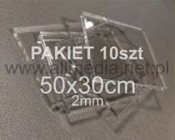 PAKIET 10szt Formatka plexi BEZBARWNA połysk 2mm 50x30cm