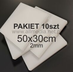 PAKIET 10szt Formatka plexi MLECZNA połysk 2mm 50x30cm