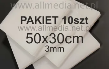 PAKIET 10szt Formatka plexi MLECZNA połysk 3mm 50x30cm
