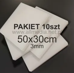 PAKIET 10szt Formatka plexi MLECZNA połysk 3mm 50x30cm