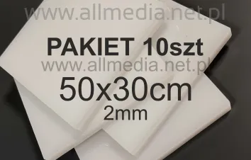 PAKIET 10szt Formatka plexi MLECZNA połysk 2mm 50x30cm