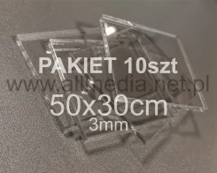 PAKIET 10szt Formatka plexi BEZBARWNA połysk 3mm 50x30cm